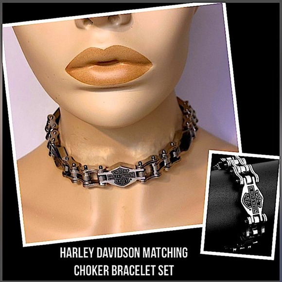 Harley Davidson Choker Necklace Matching Bracelet Set Motorcycle Biker